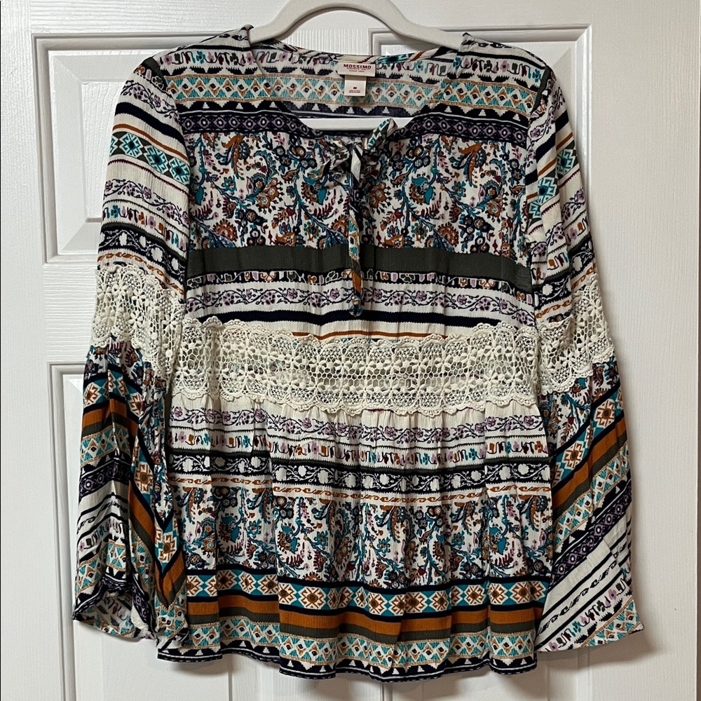 Mossimo Boho Crochet Peasant Blouse Festival Fairycore Cottagecore